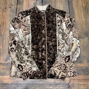 Chicos Velvet Burnout Floral Jacket Womens Size 0, Blazer Brown Tan, lined